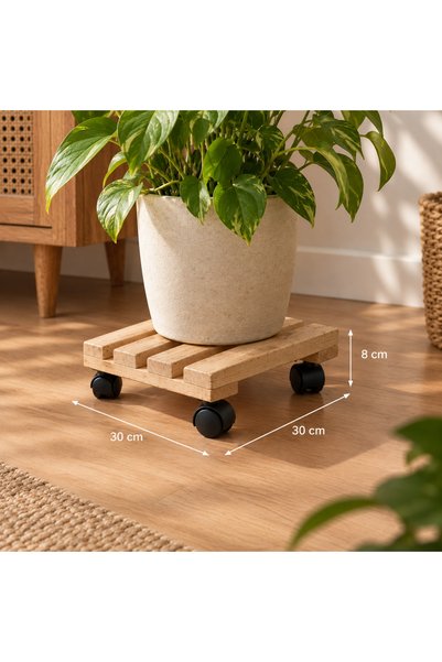 mome design Ahşap Tekerlekli Damacana Altlığı Saksı Tüp Taşıma Standı Ham Ahşap