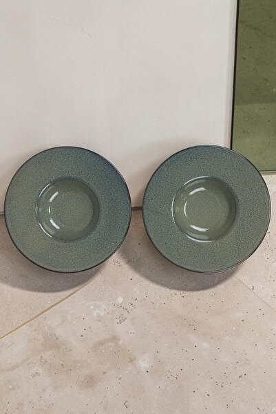 Sırvenis 2’li Haki Yeşil Benekli Çukur Makarna Tabağı 27 cm