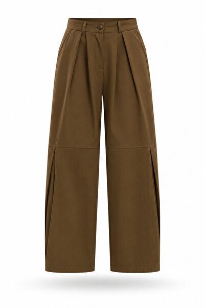 5in1Canpolat Oil Green Straight Cut Pleated Trousers 51490