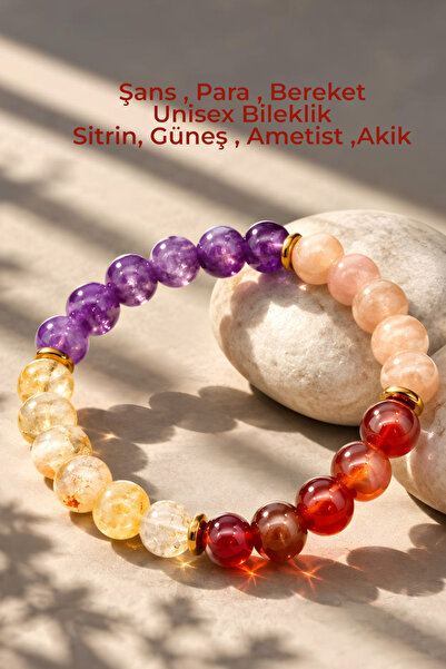 NBS Beautiful Naturel Stones سوار الحظ والثروة والمال (العقيق، السيترين، الأم...