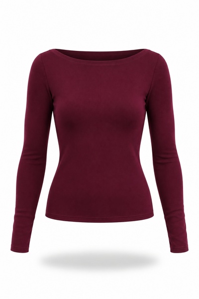 5in1Canpolat Plum Boat Neck Long Sleeve T-Shirt 2517