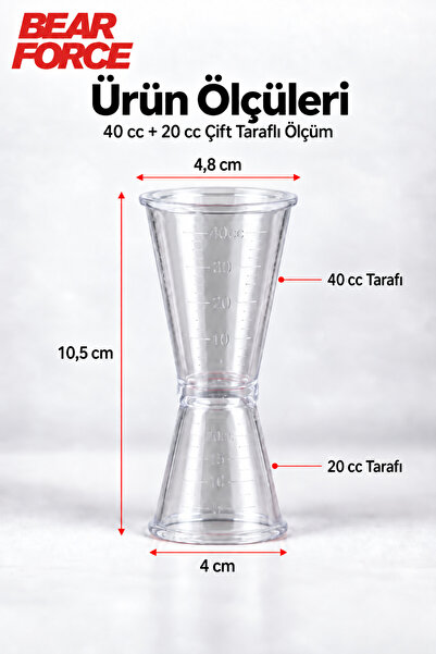 ROBEVE Bear Force 20 ml + 40 ml Çift Taraflı Ölçü Kabı – Dereceli Şeffaf Kimyasal Dozaj Kabı, Araç Şampuanı Oto Yıkama Detailing Karışım ve Sıvı Ölçüm Aparatı