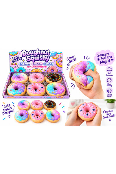 SquishyFun Doughnut Squishy Stress Relief Toy - Super Soft with Cute Donut De...
