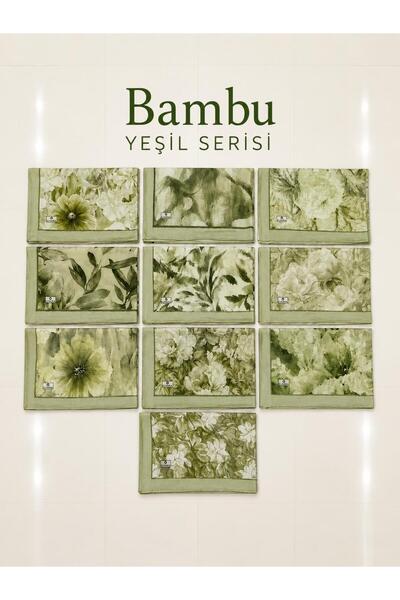 ÇİĞDEM AYDIN Bamboo Shawl Patterned 10 Pieces Green Series