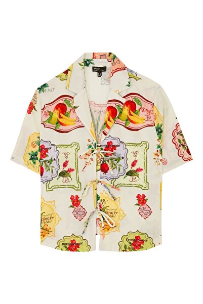 Nobody’s Child Retro Patterned Tie-Up Shirt, Organic Cotton, Relaxed Fit