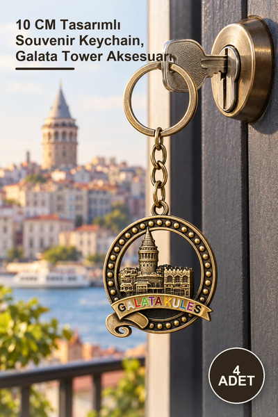 Yenilig 4 Pieces Metal Galata Tower Keychain – 10 cm Designed Souvenir Keycha...