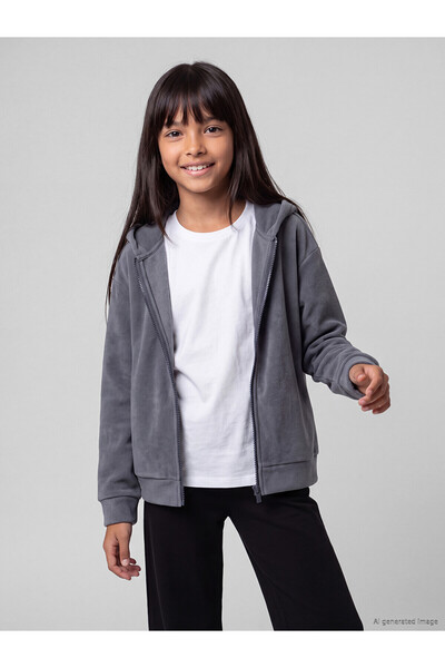 LC Waikiki Alita City Lcw Kids Gray Velvet Plain Standard & Regular Girls' Zi...