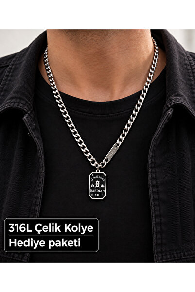 HER ŞEY NOTA www.herseynota.com Men's Thick Chain Necklace with Black Plate E...