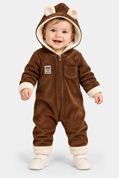 BEBEKİZ İçi Welsoft Dışı Kadife Kapüşonlu Kışlık Unisex Bebek Astronot Tulum ...