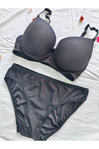 Liza Jacquard Patterned Women's Bra Panty Set - Supported / Covered Bra Set, ...