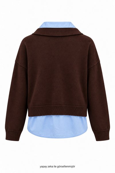 elifteke Knitwear with Shirt Detail Inside, Brown