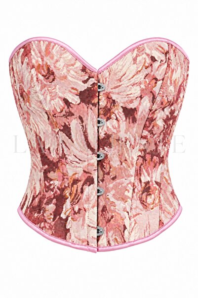LA VALİENTE Vintage – Pastel Pembe Tonlu Çiçek Desenli Balenli Straplez Bağcı...