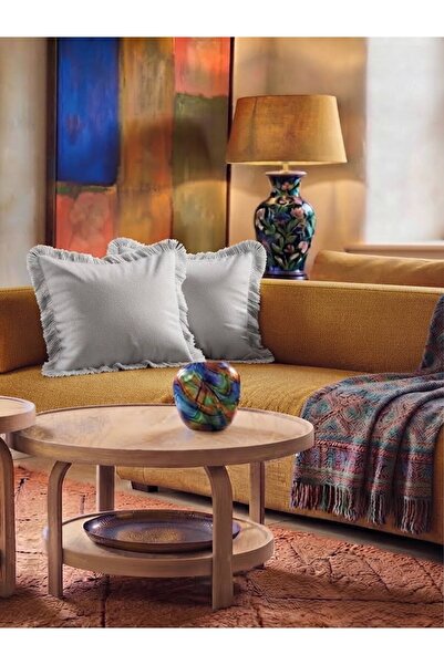 Rual 2-Piece Decorative Throw Pillow Cover with Tassel Fringe Made of Upholst...