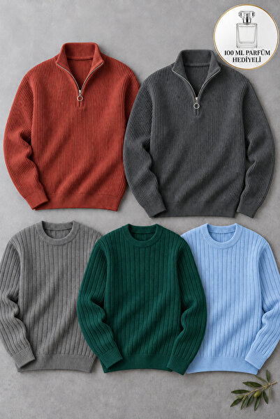 OTAKU Pack of 5 Men's Winter Sweaters – 2 Half-Zip Thermo Sweaters + 3 Crew N...