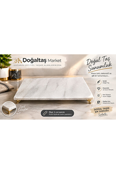 1x20x30 Doğal Mermer Yağlık Altlığı -Sıvı Sabunluk Altlığı - Sunumluk Metal Ayaklı