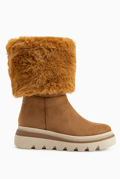 Limoya Edna Brown Suede Fur Detailed Women's Boots