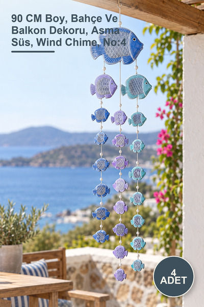 Yenilig 4 Adet Balıklı Asmalı Rüzgar Çanı – 90 CM Boy, Bahçe Ve Balkon Dekoru, Asma Süs, Wind Chime, No:4