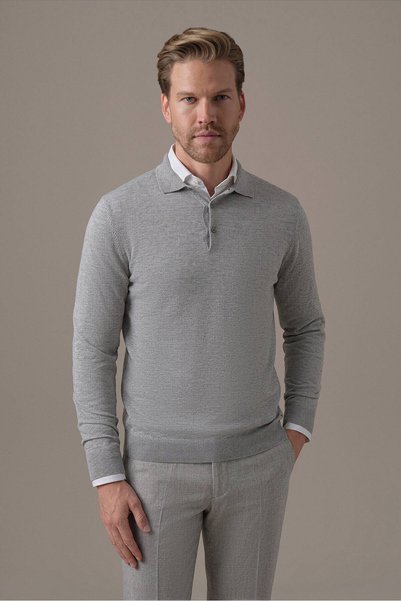 Hemington Extrafine Merino Açık Gri 3 Düğme Polo Triko