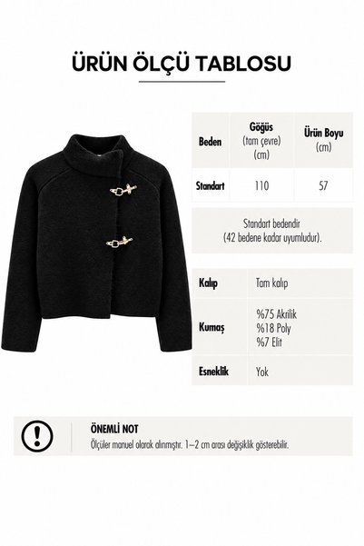 elifteke Boucle Yandan Gold Hooked Knitwear Cardigan Black