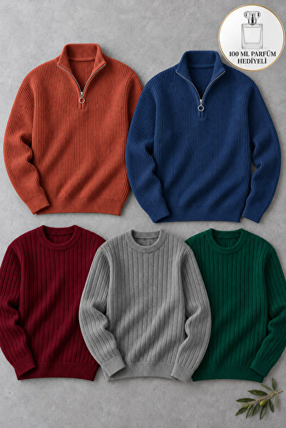 OTAKU Pack of 5 Men's Winter Sweaters – 2 Half-Zip Thermo Sweaters + 3 Crew N...