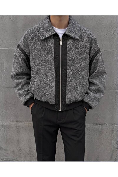 Gambocci Men's Leather Detailed Slim Cashmere Coat Jacket