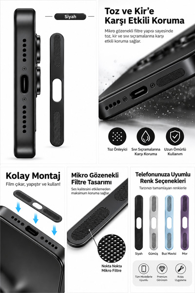 ucuzmi 3M İphone 18 Pro - 18 Pro Max Toz ve Kir Önleyici Hoparlör -Mikrofon Koruyucu Metal Filtre