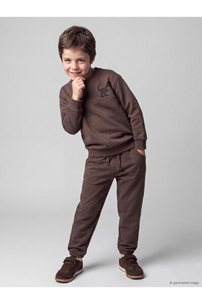 LC Waikiki Rmz Gi̇yi̇m Farkiyla Dinosaur Printed Boys' Tracksuit Set