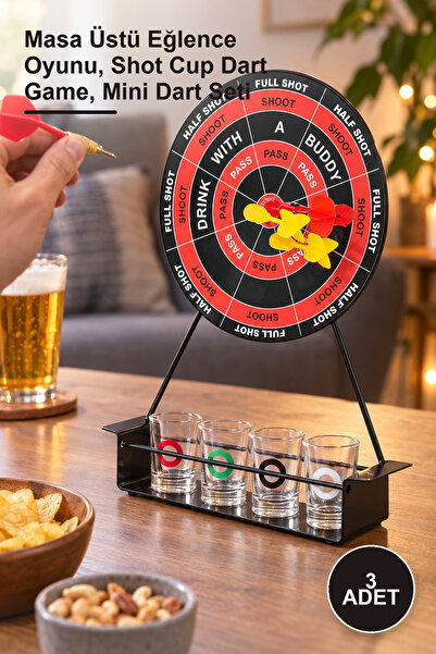 Yenilig 3 Adet Shot Bardaklı Dart Oyunu – Masa Üstü Eğlence Oyunu, Shot Cup Dart Game, Mini Dart Seti