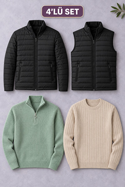 OTAKU 4-Piece Men's Winter Set – 1 Puffer Jacket + 1 Vest + 2 Knit Sweaters