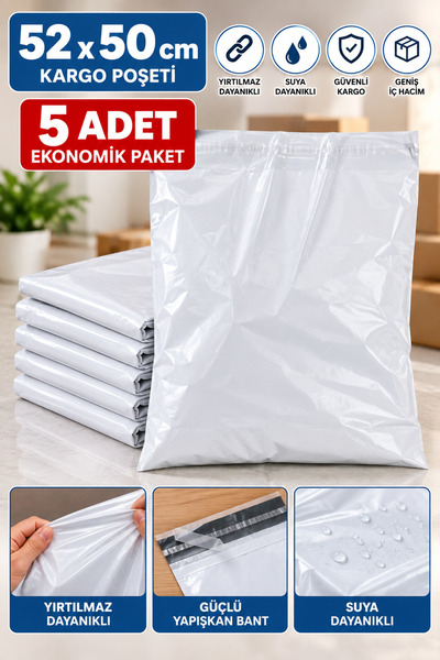Monrize Concept 5’li Kargo Poşeti 52x50 cm Büyük Boy Beyaz Kargo Paketi Kendi...