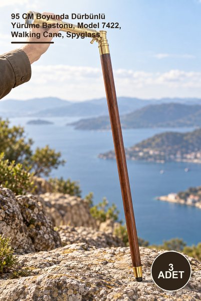 Yenilig 3 Adet Pirinç Dürbünlü Baston – 95 CM Boyunda Dürbünlü Yürüme Bastonu, Model 7422, Walking Cane, Spyglass