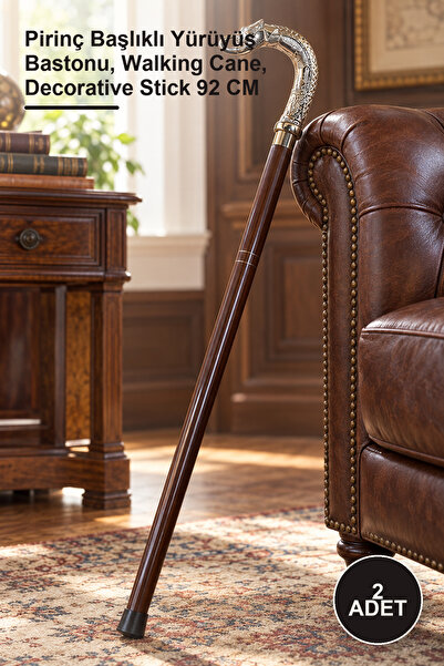 Yenilig 2 Adet Fil Başlıklı Pirinç Baston – Pirinç Başlıklı Yürüyüş Bastonu, Walking Cane, Decorative Stick 92 CM