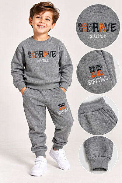 HELMİRA Boys' Yarn Fabric Cuffed Sleeve Sweatshirt and Pocketed Belted Cuffed...