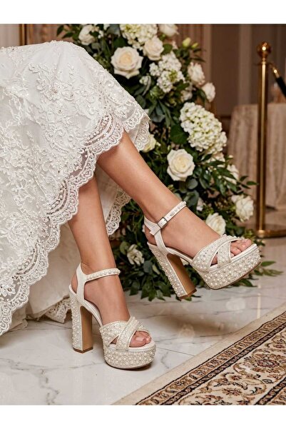 LUCKY COLLECTİON Elegant and Comfortable 13 cm Platform Bridal Heeled Shoes w...