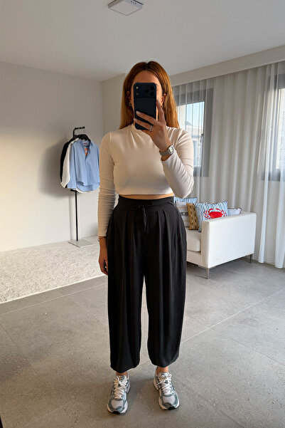 Antrasit Dökümlü Culotte Pantolon