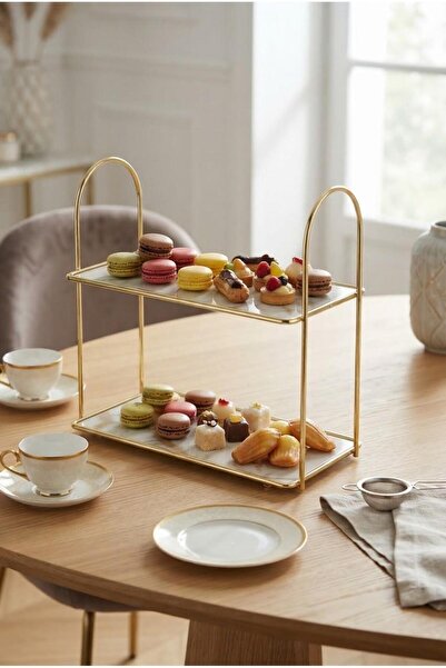 LAZORİAE Catering Tray, Presentation Tray, 2-Tier Metal and Marble Stand, Des...
