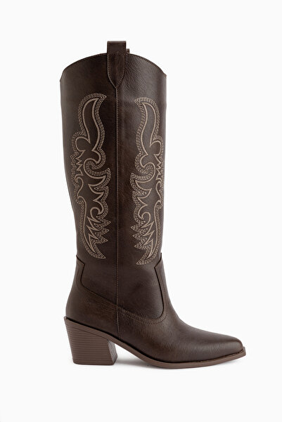 Limoya Ronnie Brown Embroidery Detailed Western Long Women's Boots