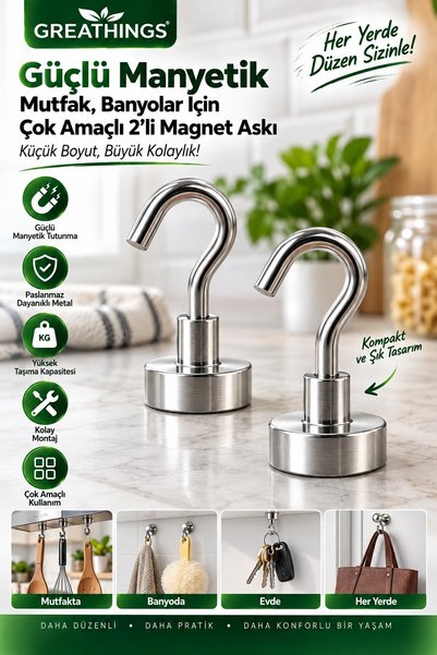 Greathings 2'li Güçlü Manyetik Askı Metal Yüzeyler İçin Mıknatıslı Çok Amaçlı...