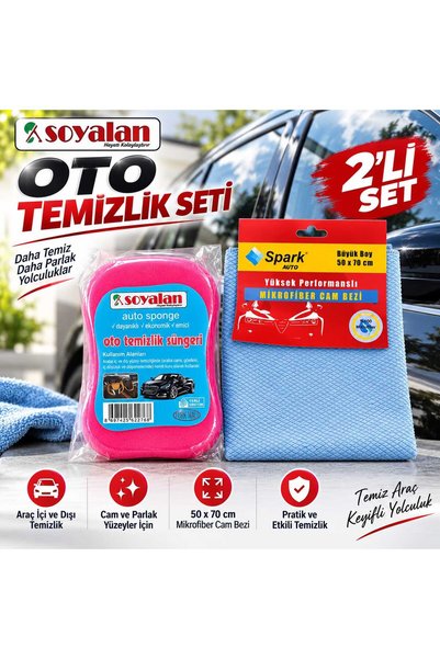 Soyalan Oto Temizlik Seti 2'li | Araç Temizlik Süngeri + 50x70 cm Mikrofiber ...