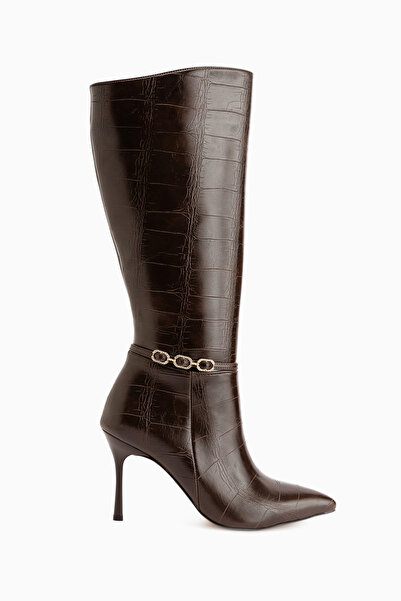 Limoya Patty Brown Croco Thin Heeled Women's Boots