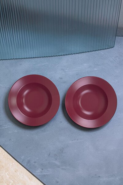 Sırvenis 2’li Bordo Mat Görünümlü Çukur Makarna Tabağı 27 cm