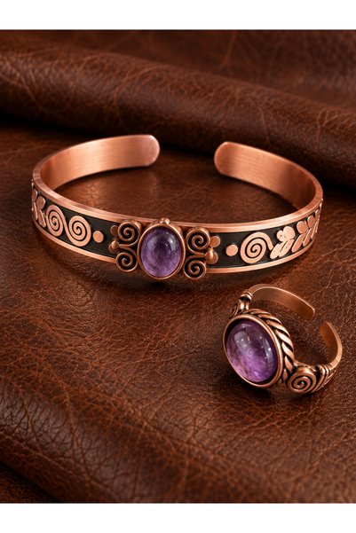 Aida Jewelss Real Copper Ring Bracelet with Natural Stones, Handcrafted Coppe...