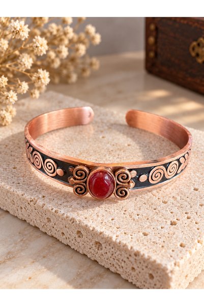 zadenza gold Pure copper bracelet natural stone handmade copper bracelet, red...
