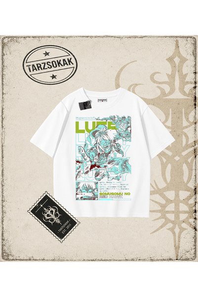 Tarzsokak تي شيرت للجنسين كبير الحجم بطبعة شخصيات أنمي ون بيس باللون الأبيض