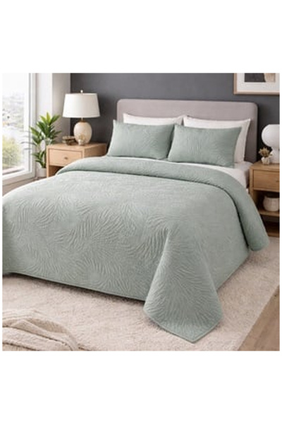 OEM Cuvertura cu Doua Fete Verde Menta cu Frunze Reliefate 220x240cm