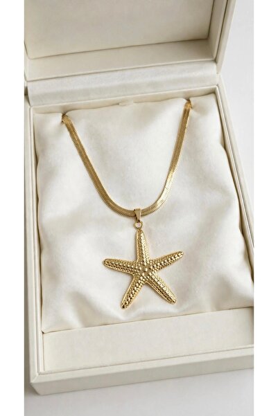 LOLLY Gold plated Starfish Pendant Necklace for Women - Flat Snake Herringbon...