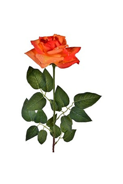 OEM Floare Artificiala Trandafir Portocaliu/Galben Picaturi de Roua 63cm