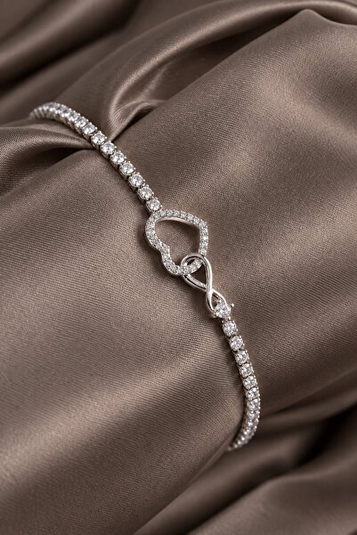 serelya Brass Zircon Stone Infinity Heart Model Silver Color Women's Bracelet