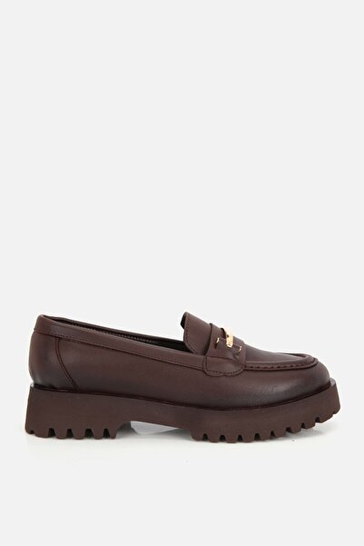 Yaya by Hotiç Kadın Kahverengi Tokalı Kalın Tabanlı Loafer