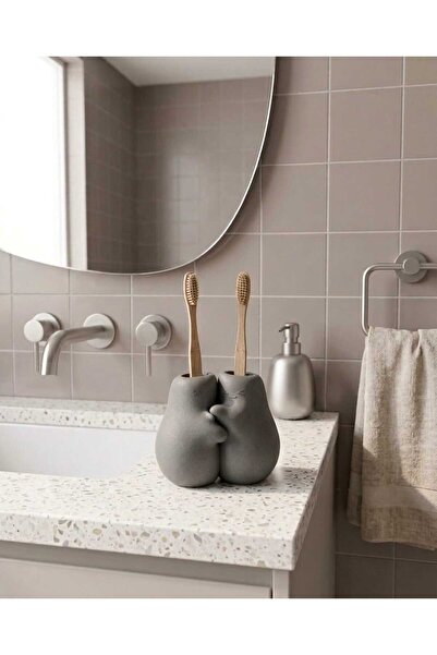 Dropcek eticaret 2'li Dekoratif Diş Fırçalık Çiftli Diş Fırçası Tutucu Banyo ...